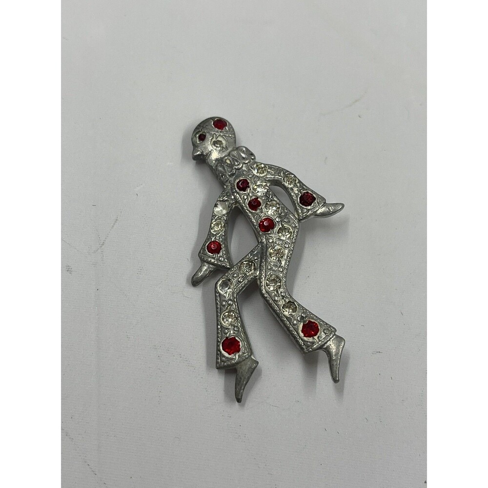 Antique Brooch Paste Stone Pin Art Nouveau Deco Figural Jester Rhinestones